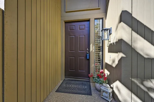 a house with a potted plant in front of it