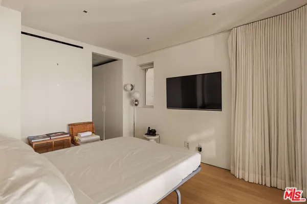 a room with a glass door