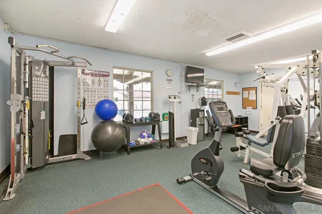 a view of a room with gym equipment