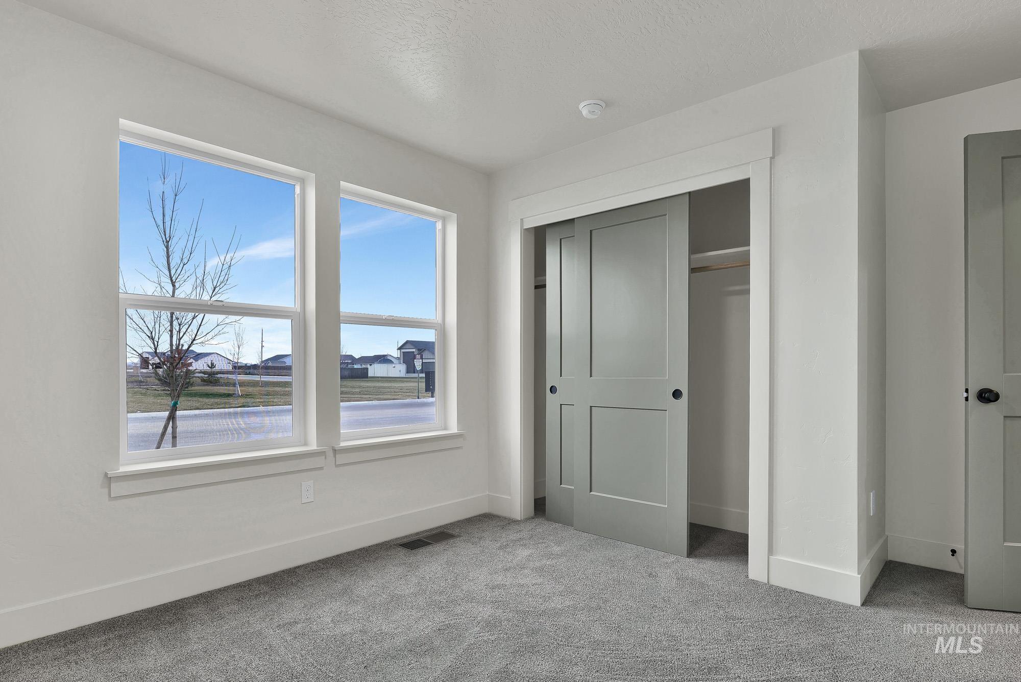 1130 Velvet Loop Wilder, ID 83676 - Photo 28 of 35 Room featuring two large windows, light gray carpeting, and a sliding barn door closet