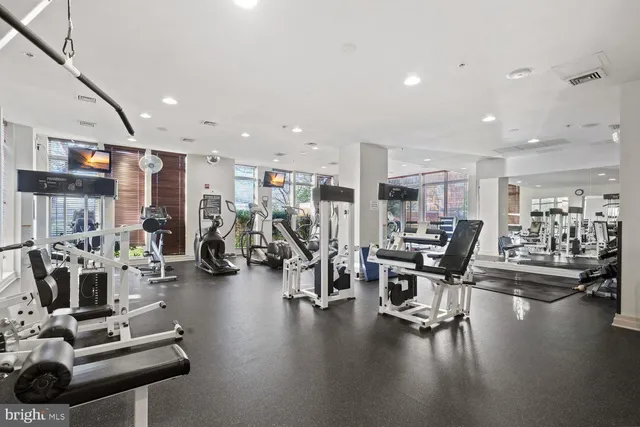 a view of a room with gym equipment