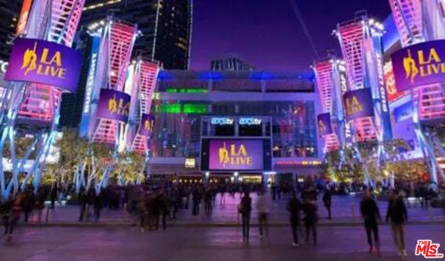 a view of a building with retail shops