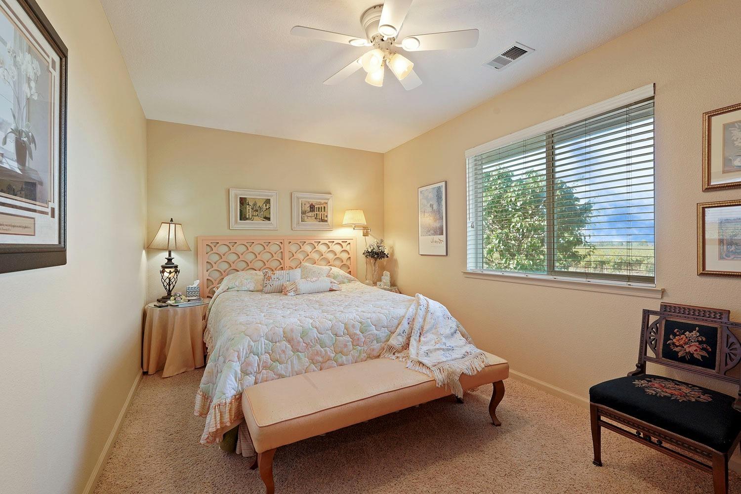 14267 East Peltier Road Acampo, CA 95220 - Photo 30 of 65 a bedroom with a bed and a chandelier