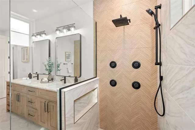 a bathroom with a bathtub