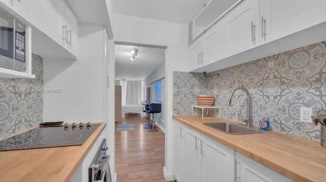 a kitchen with lots of counter top space