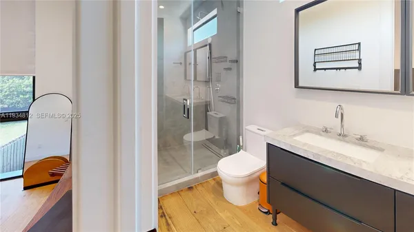 a view of small space with wooden floor