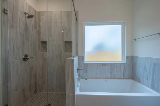 a bathroom with a bathtub