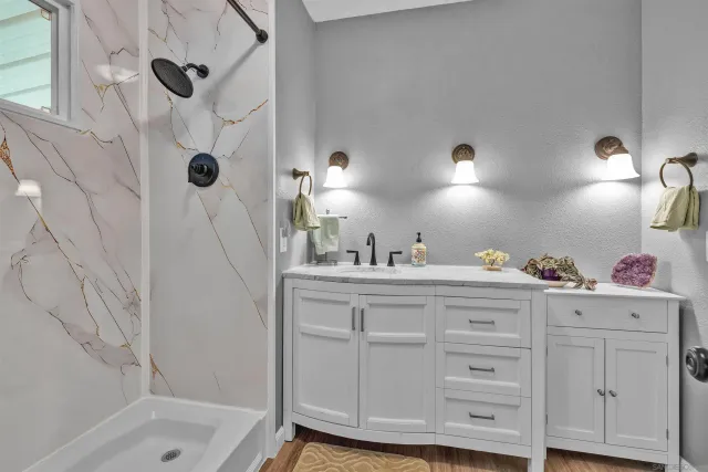 a bathroom with a shower