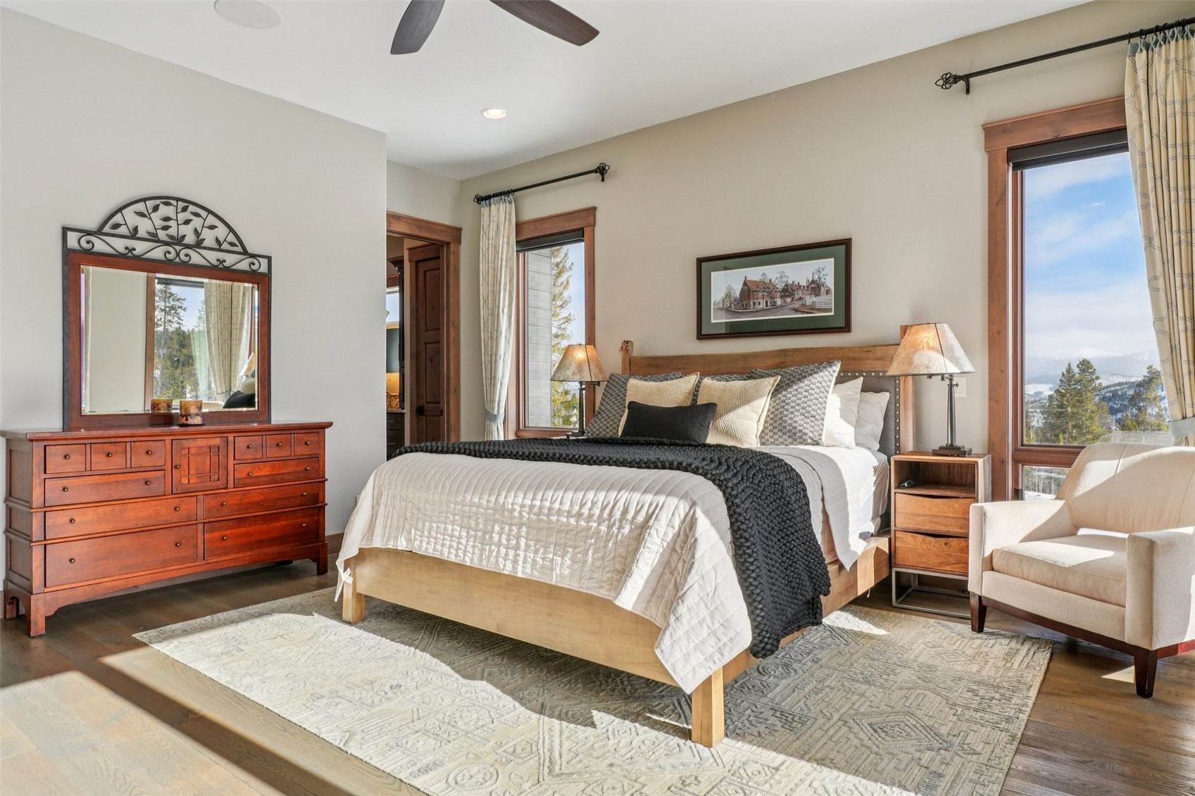60 Barton Ridge Drive Breckenridge, CO 80424 - Photo 24 of 50 Bedroom with dark wood-style flooring, recessed lighting, and a ceiling fan