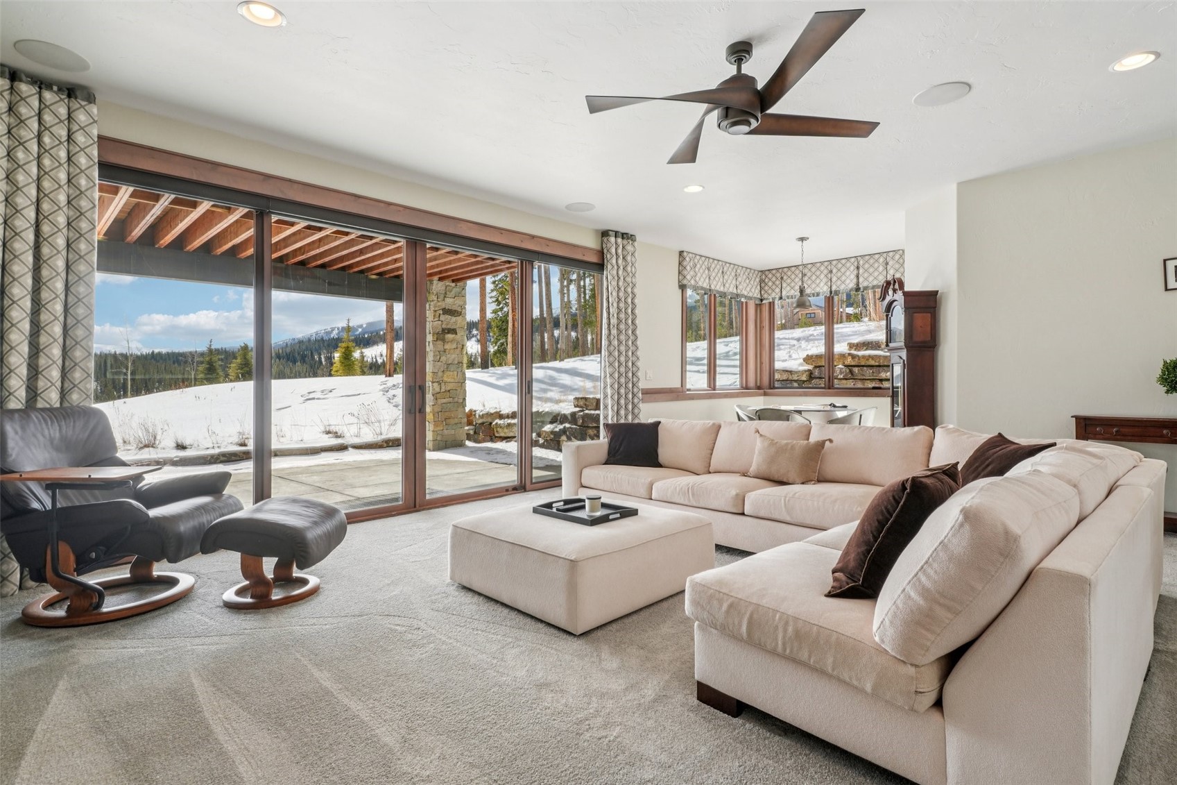 60 Barton Ridge Drive Breckenridge, CO 80424 - Photo 35 of 50 Living room featuring carpet flooring, ceiling fan, and recessed lighting