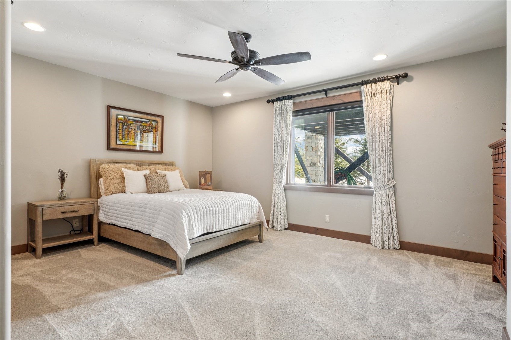 60 Barton Ridge Drive Breckenridge, CO 80424 - Photo 37 of 50 Bedroom featuring light colored carpet, a ceiling fan, and recessed lighting