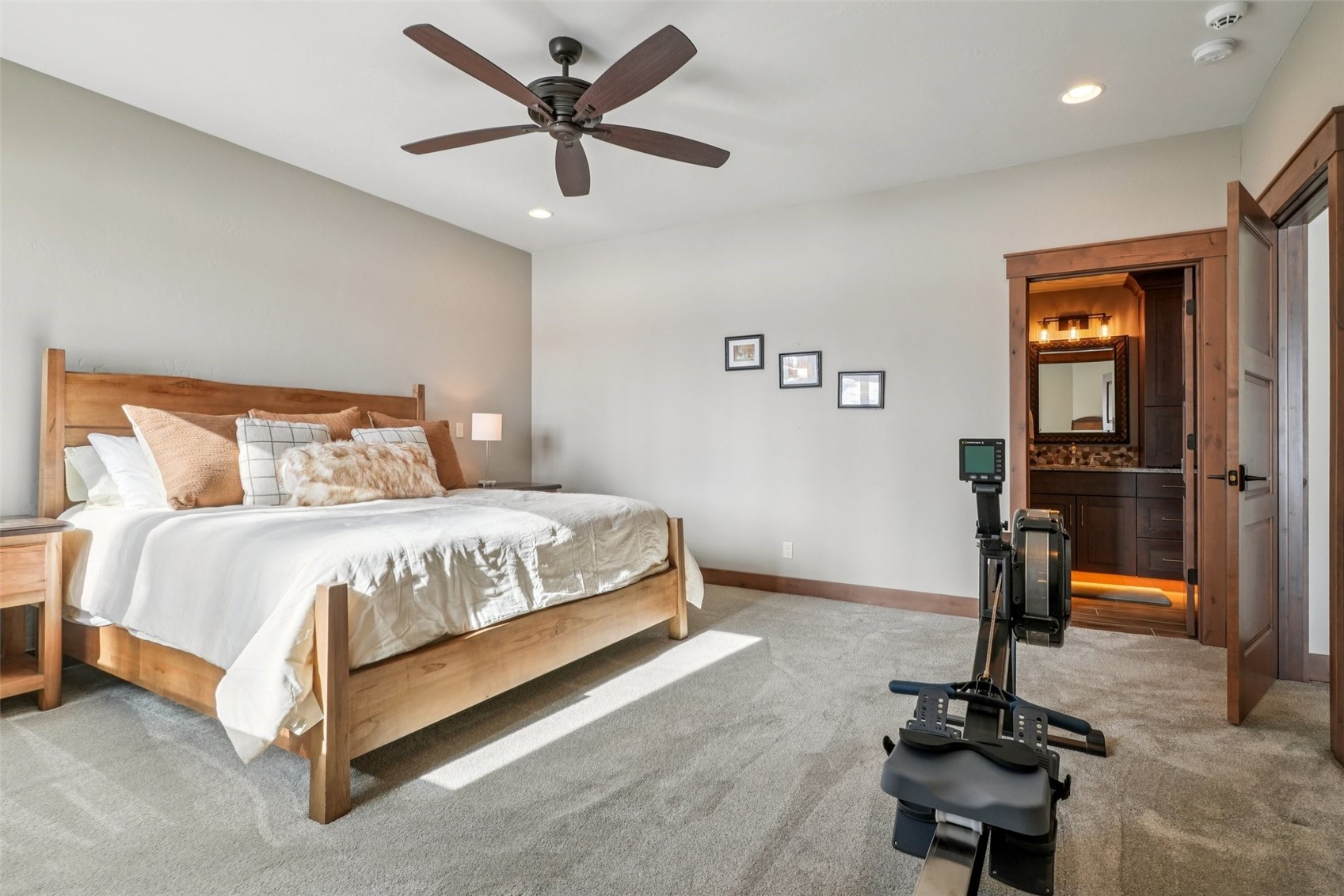 60 Barton Ridge Drive Breckenridge, CO 80424 - Photo 40 of 50 Bedroom with light carpet, recessed lighting, a ceiling fan, and ensuite bathroom