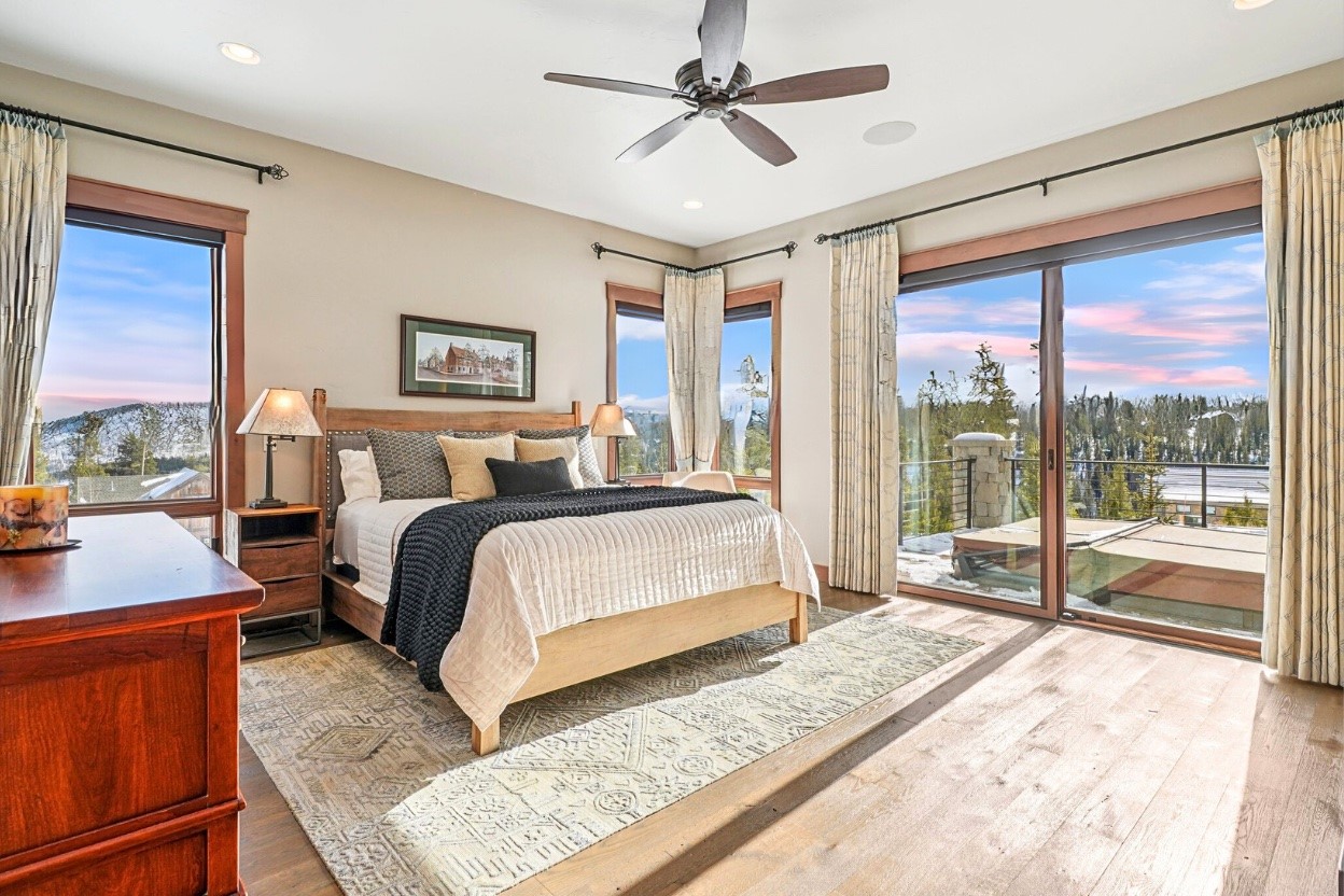 60 Barton Ridge Drive Breckenridge, CO 80424 - Photo 4 of 50 Primary bedroom with multiple windows, wood-type flooring, access to outside, and recessed lighting