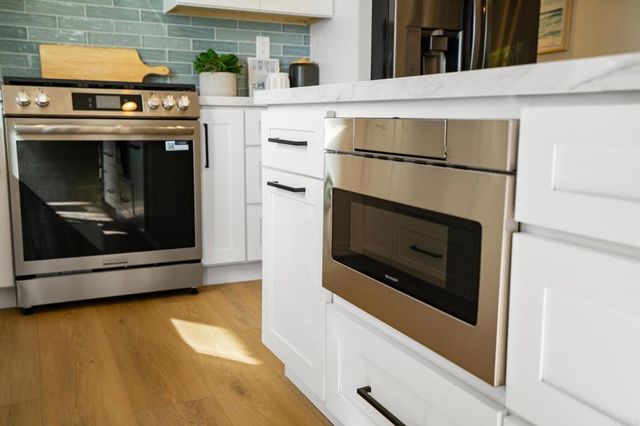 a view of a swimming pool with a garden