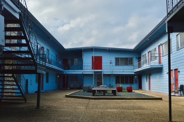 a building view with a street