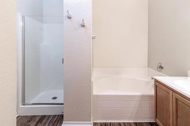 a bathroom with a bathtub