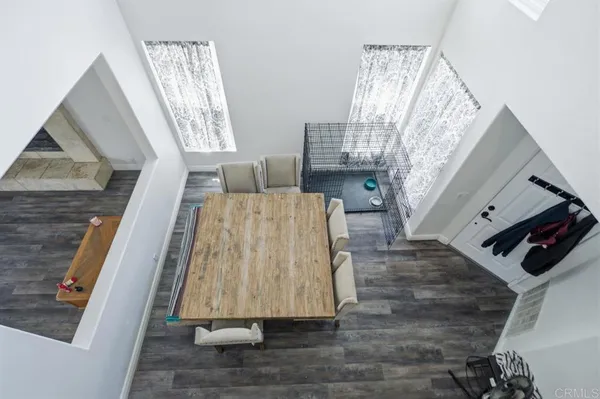 a living room with wooden floor