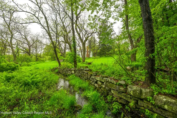 a backyard of a house with lots of trees