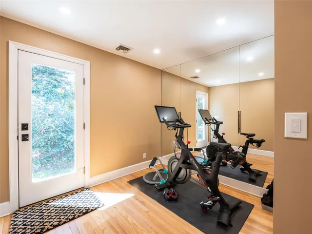 a view of a room with gym equipment