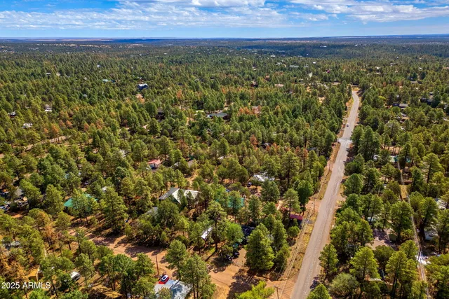 an aerial view of residential house with outdoor space and trees around