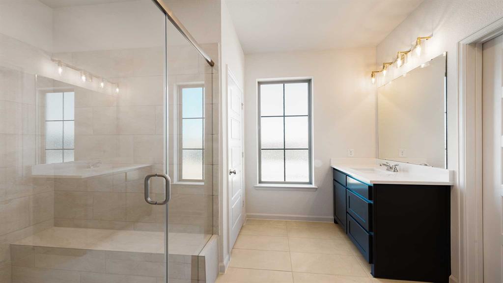 6108 Vester Trail Fate, TX 75087 - Photo 17 of 21 a bathroom with a sink a vanity and windows
