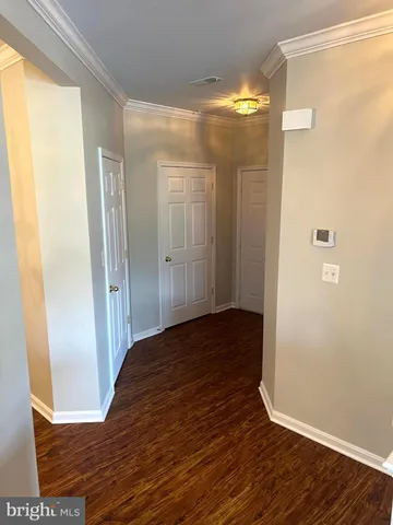 a view of a bathroom with wooden floor