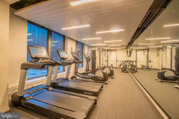 a view of a room with gym equipment