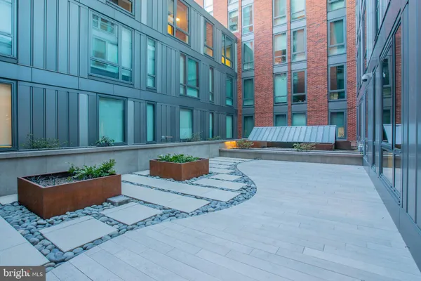 a outdoor space of blue painted building