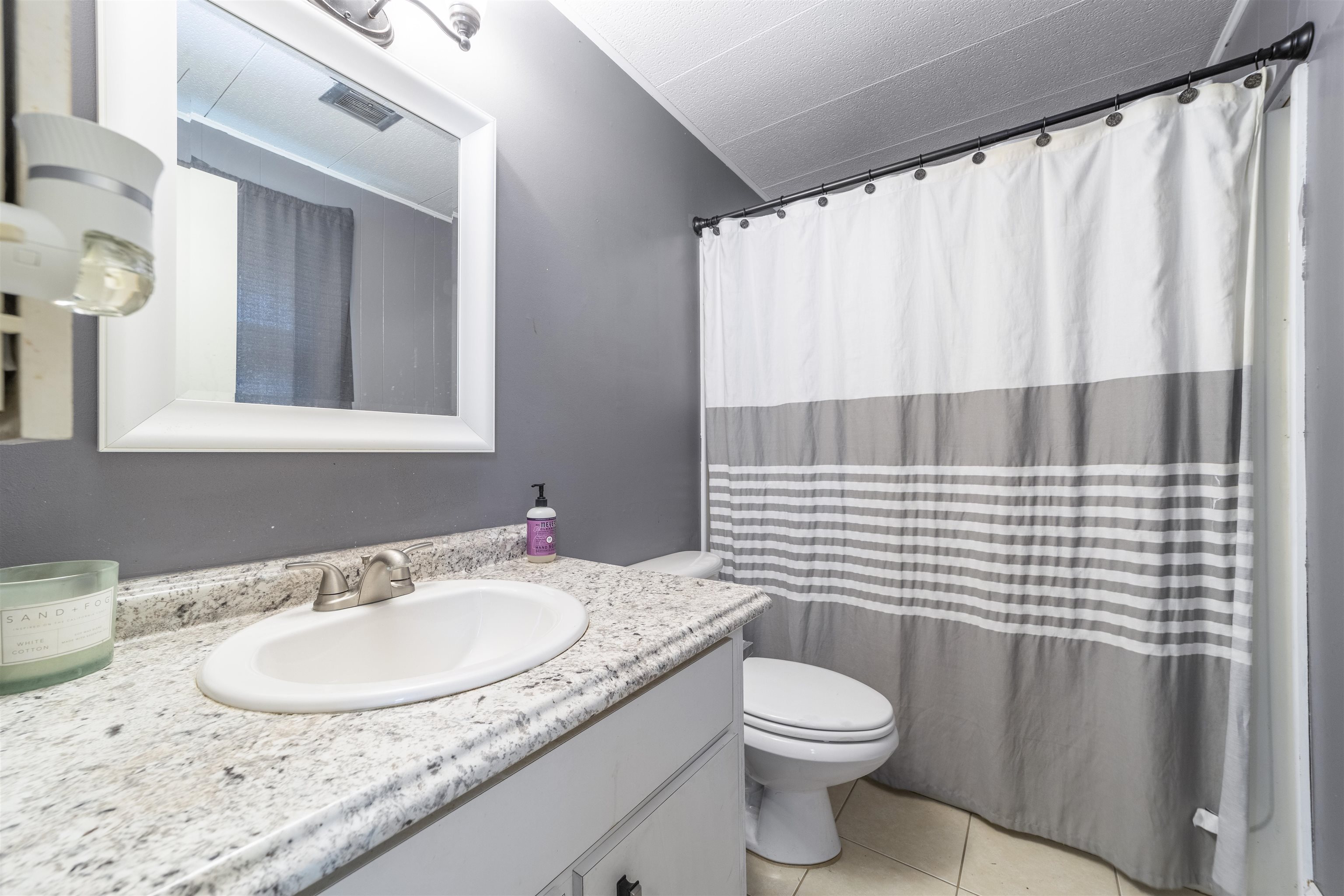 882 Palermo Road St. Augustine, FL 32086 - Photo 18 of 26 a bathroom with a granite countertop sink toilet and mirror