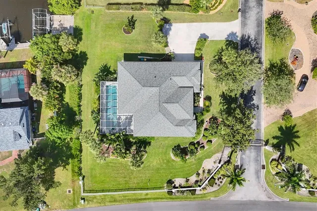 an aerial view of a garden