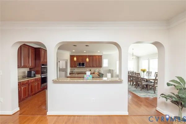 a kitchen with lots of counter top space