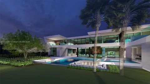 a view of a house with swimming pool and porch with furniture