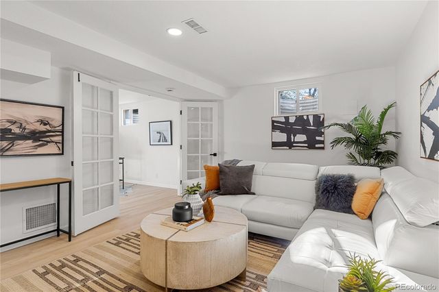 a view of a backyard with large trees