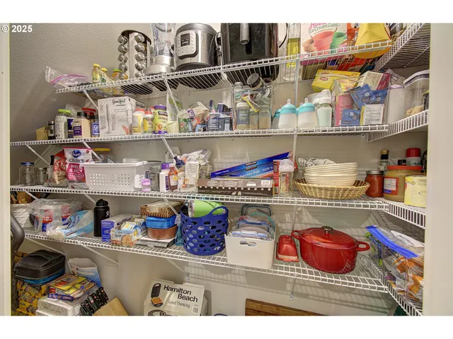 a kitchen with lots of different kinds of food