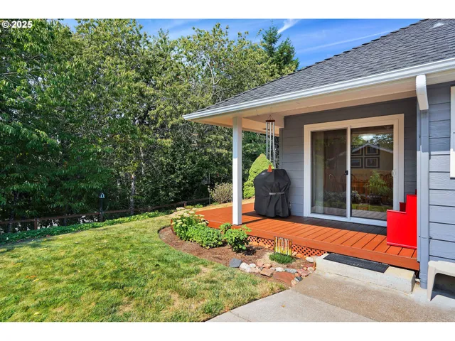 a front view of a house with patio