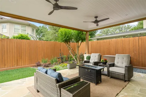 a outdoor living space with furniture and a patio