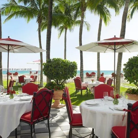 an outdoor space with patio furniture