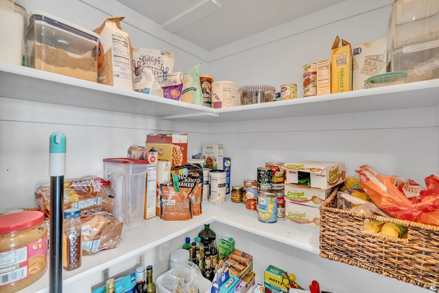 3269 West 650 North Layton, UT 84041 - Photo 11 of 35 Built-in pantry shelving featuring white finishes and a corner configuration