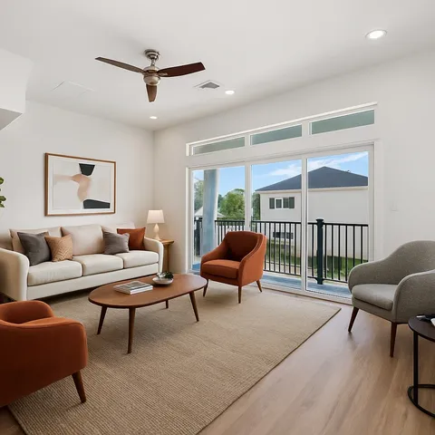 a living room with furniture and a window