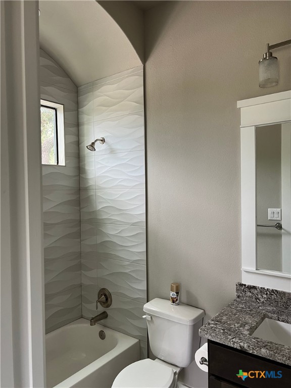 407 Havasu Point Spring Branch, TX 78070 - Photo 25 of 36 a bathroom with a granite countertop sink toilet and shower