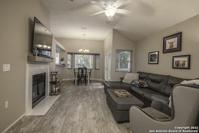 16807 Cedar Tree Way San Antonio, TX 78247 - Photo 9 of 30 a living room with furniture and a fireplace