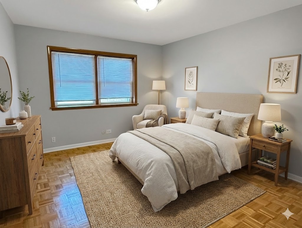 5240 Galitz Street, Unit 304 Skokie, IL 60077 - Photo 11 of 18 a bedroom with a bed and a window