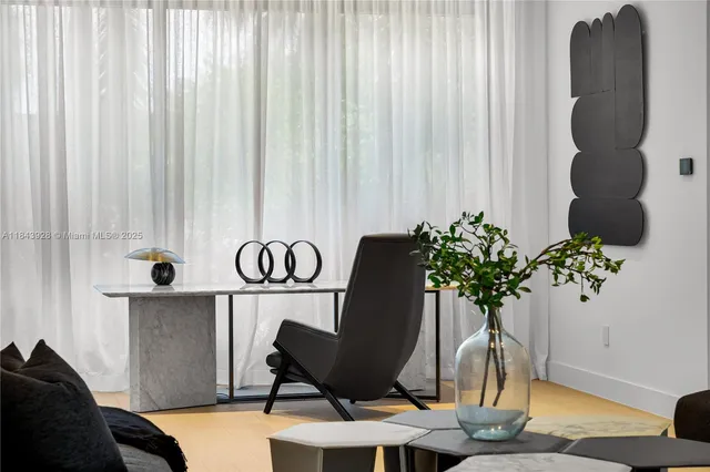 a close view of chair and potted plant in a room