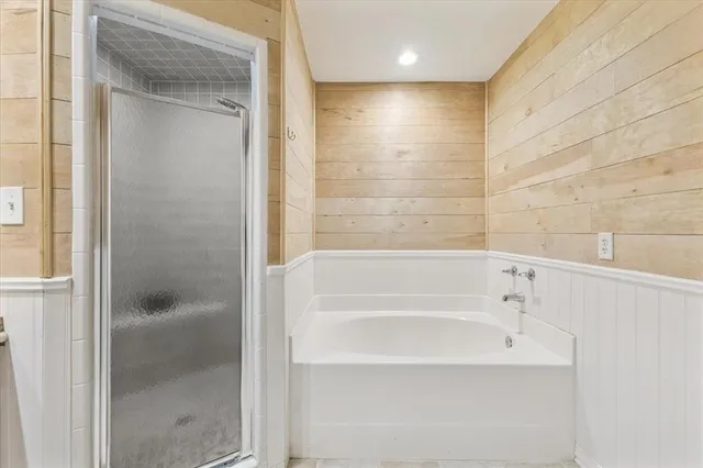 a bathroom with a bathtub