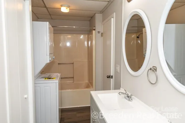 a utility room with dryer and washer