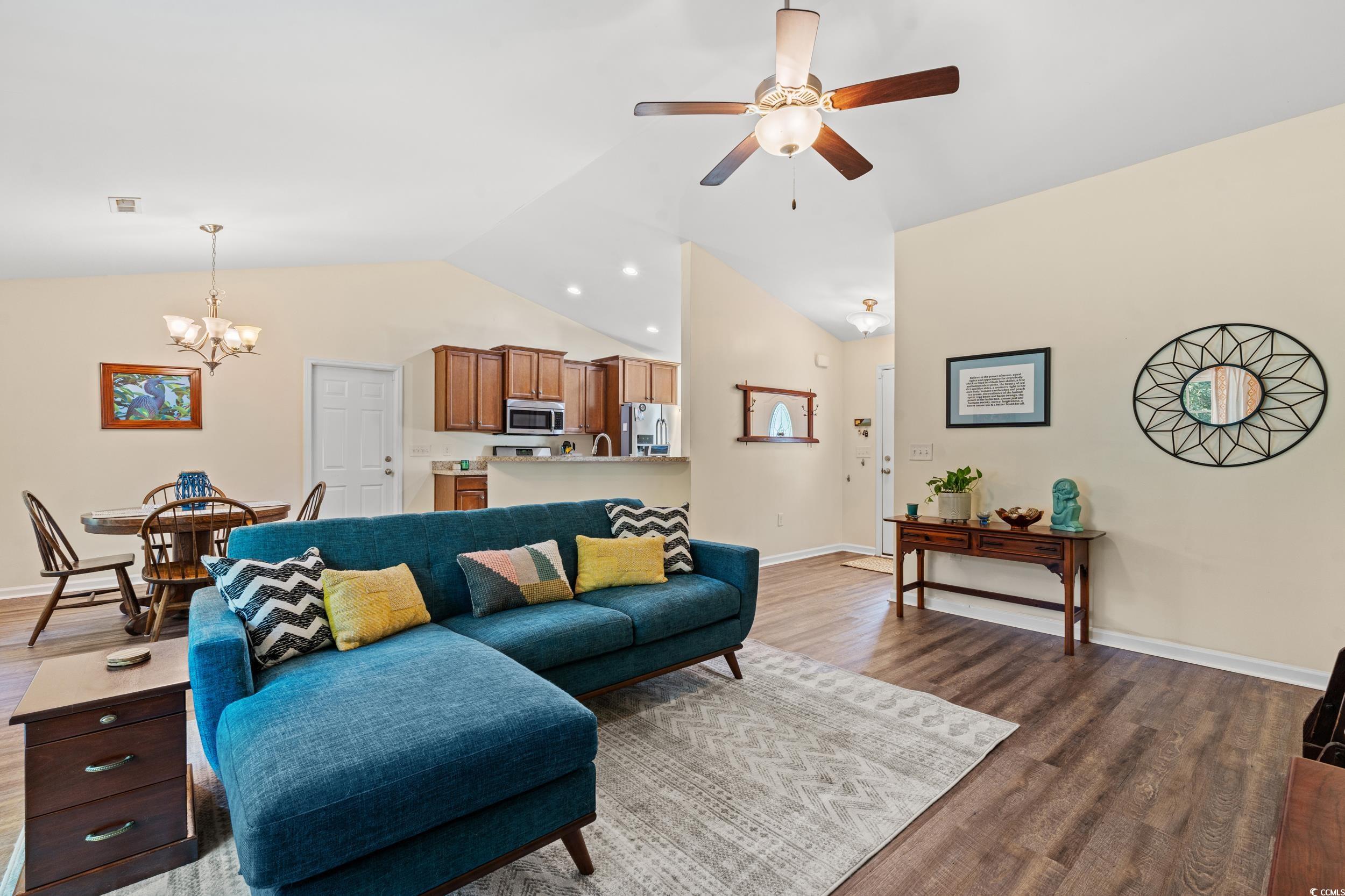1208 10th Avenue Conway, SC 29526 - Photo 5 of 34 Living room with high vaulted ceiling, ceiling fan