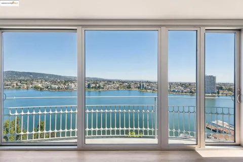 a view of a balcony from a window