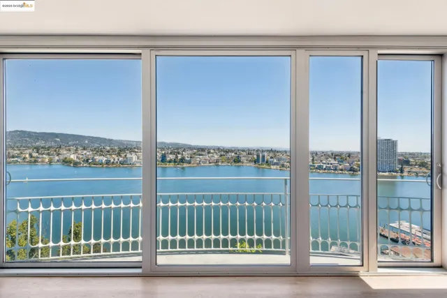 a view of a balcony from a window