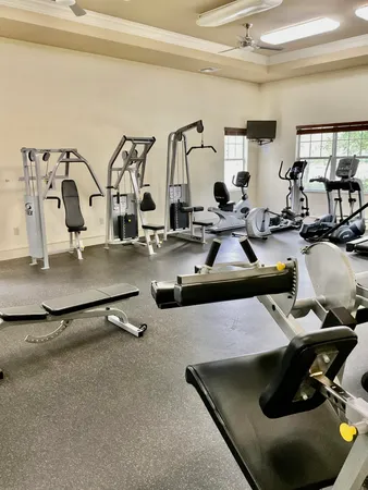 a room with gym equipment