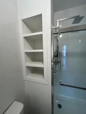 a bathroom with a shower